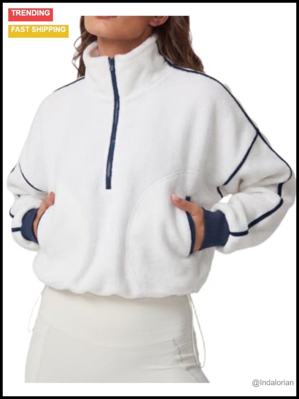 Women's Half Zip Fleece Short Pullover Sweatshirt Winter Cozy Sherpa Sweater Top